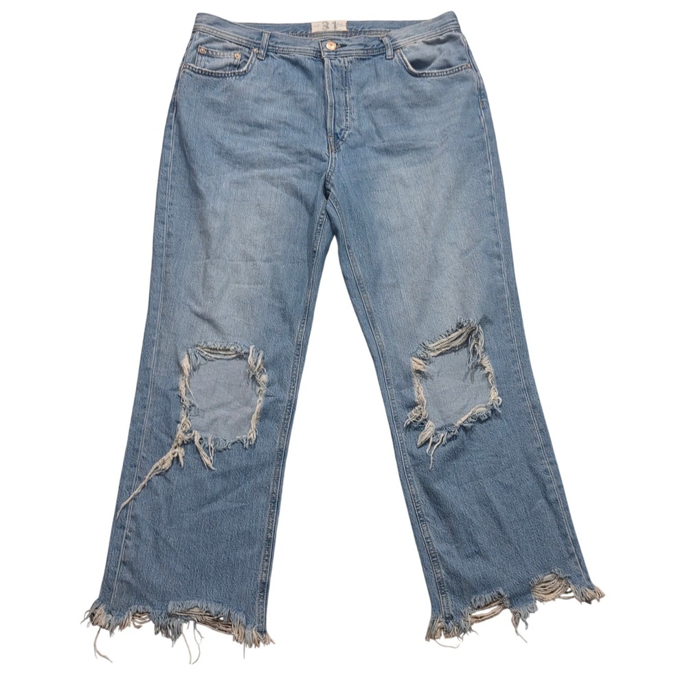 We The Free People Maggie Midrise Distressed Straight Leg Jeans Boho Grunge 31